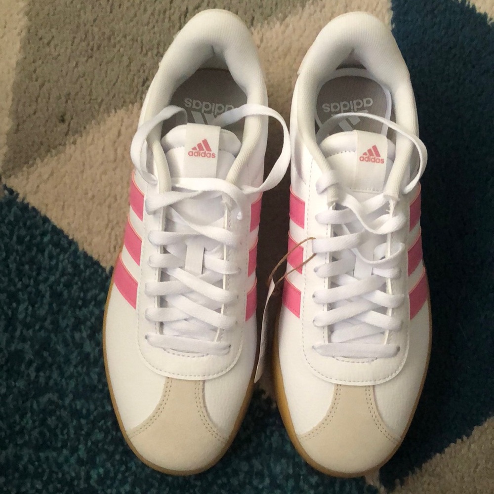 Adidas White and Pink Gazelle Sneakers
